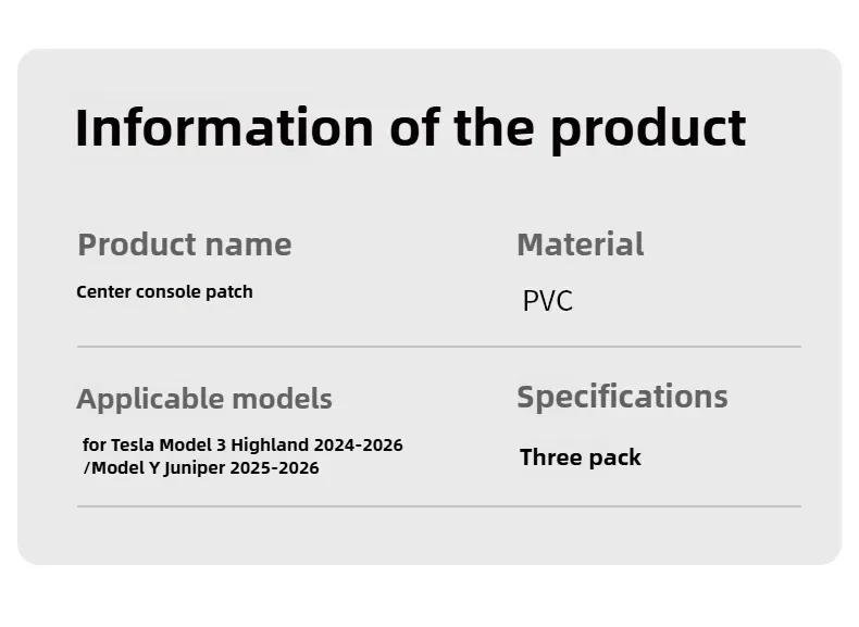 Für Tesla Model Y Juniper 2026 Model 3 Highland Mittelkonsolen-Abdeckung Schutzfolie Zentrales Bedienfeld Aufkleber Zubehör – Detail 10