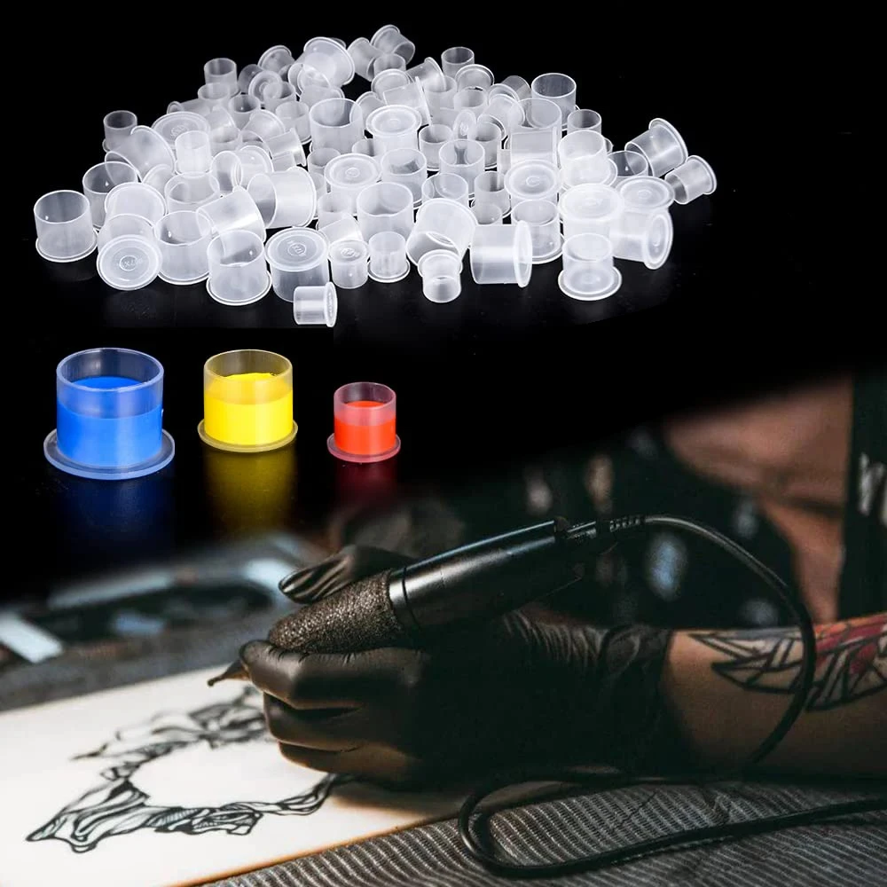 Disposable Tattoo Ink Cups 100 PCS Disposable Microblading Steady Plastic Tattoo Ink Cups 4 sizes Permanent Makeup Pigment Clear Holder Container Cap