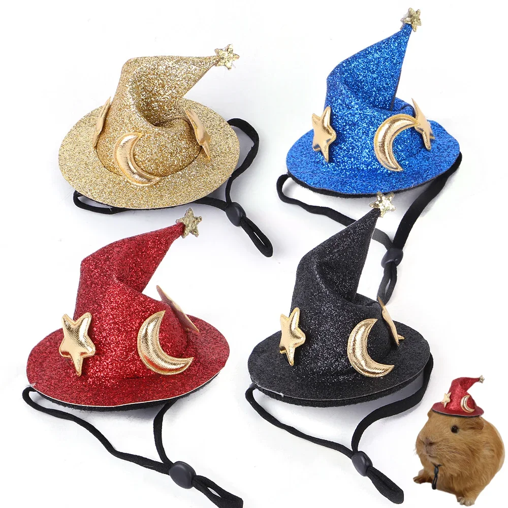 Mini Witch Hat Adjustable Pet Headgear for Small Animals Hamster Rat Hats Halloween Cosplay Clothing Guinea Pigs Assessories