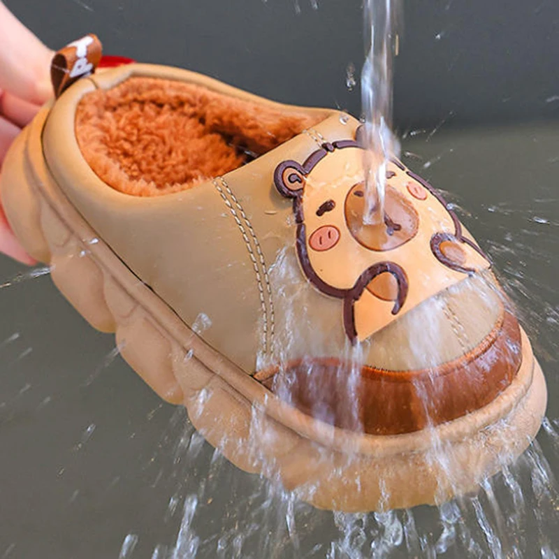 Children's Waterproof Cotton Slippers Winter Non Slip Thick Bottom Home Slides Children Indoor Warm Soft Plush Slippers Women