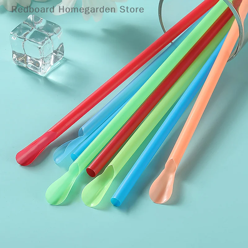 Description Picture 5 of item100pcs Multicolour Plastic Straws Drinking Straw Spoon Bar Pub Slush Straw For Birthday Celebration Party Supplies