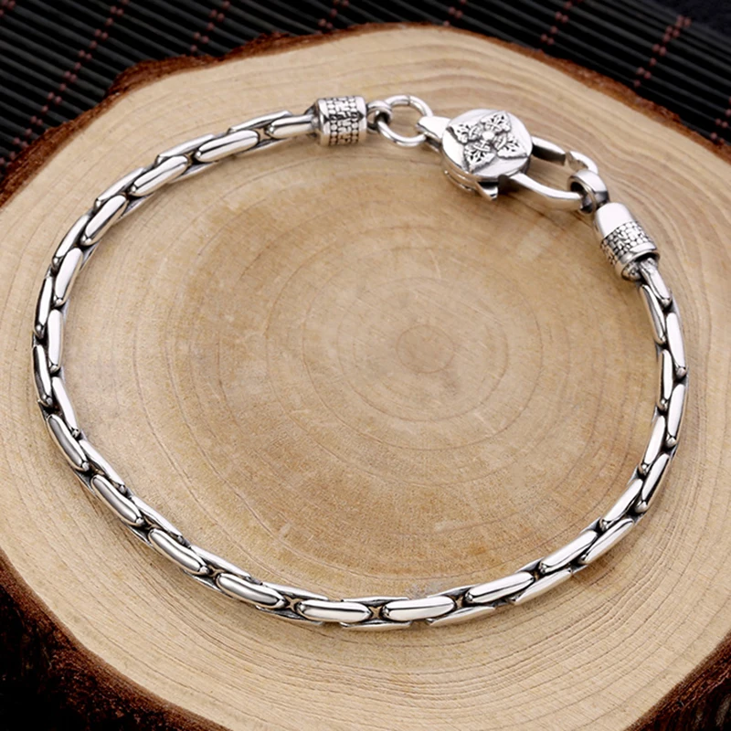 New Retro Vajra Buckle Snake Bone Men's Silver Bracelet Simple And Popular punk hiphop Fine Bracelet Jewelry Accessories gift