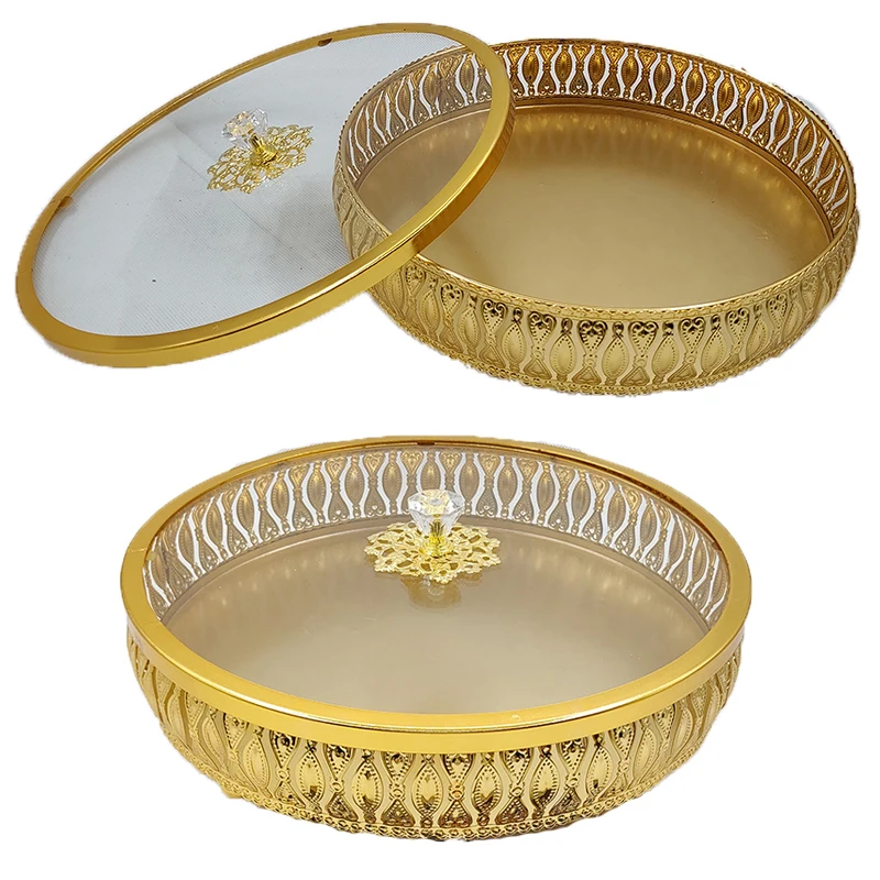 Metal Round Fruit Tray with Lid Storage Simple and Fashionable Home Furnishings Food Decoration Gold Rolling | Дом и сад