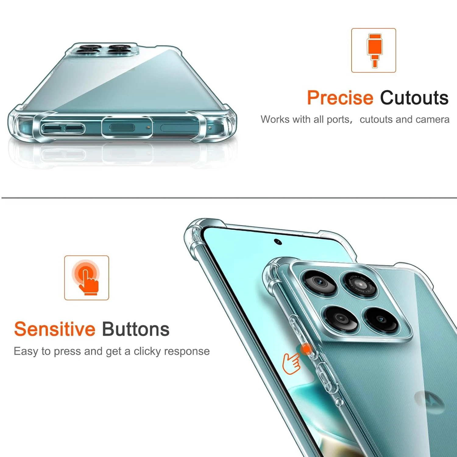 Shockproof Transparent TPU Protective Phone Case, Clear Cover Shell