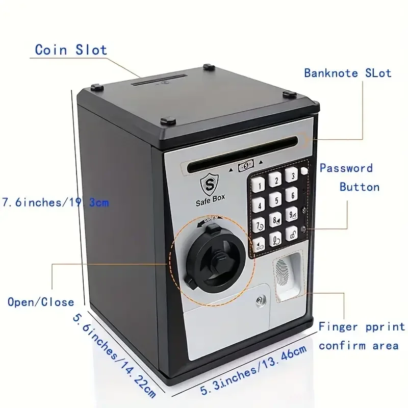 Fingerprint Bank Safe Box Money Boxes For Children Digital Coins Cash Saving Safe Deposit Mini ATM Machine Toys Kids Gift 2