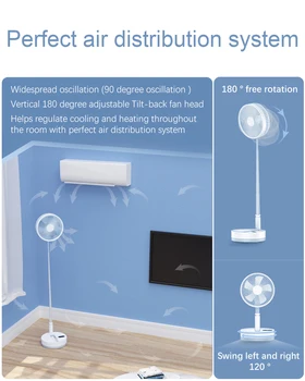 Foldable Fan Foldaway Oscillating with Remote Control, 10800mAh Rechargeable Battery Operated Portable for Camping, 4 Speed, 5