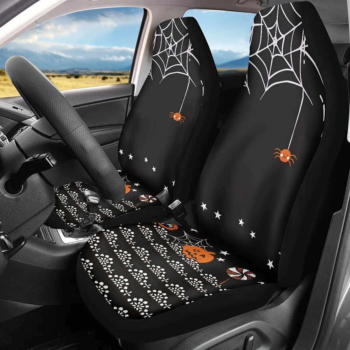 

Halloween Car Decoration Bat Spider Web Printing Auto Parts Seat Cover Seat Cover Seat Protector Car Cushion Cover Interior Set