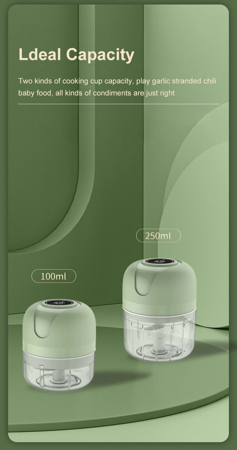 Description Picture 5 of item100/250ml Electric Garlic Masher Machine Mini USB charging Food Processor for Nuts Vegetable BlackPepper Chili Kitchen Tools