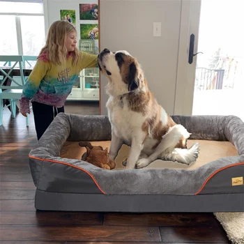 Jumbo Large Orthopedic Dog Bed Memory Foam Pet Sofa Couch Waterproof Elevated Cushion Warm Puppy Bolster Couch Removable Cover 4