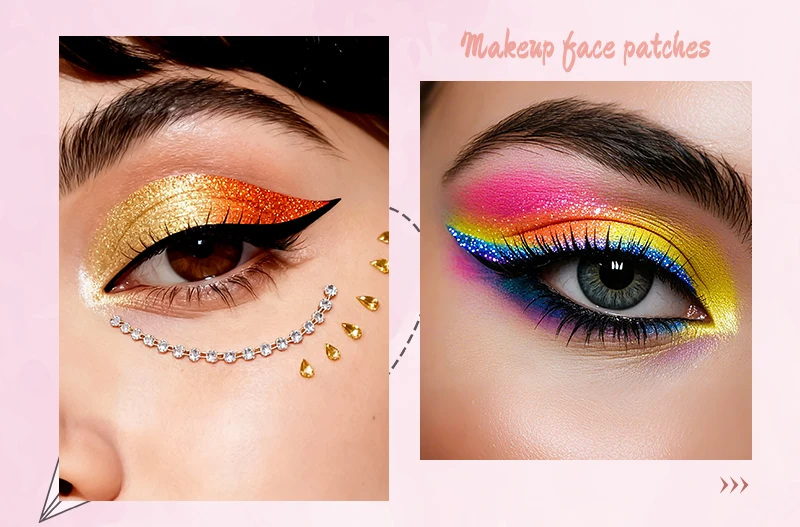stickers eyeliner glitter colorati per trucco occhi party arcobaleno oro e nero