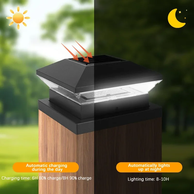 1-4PCS Solar Post Lamp 3000K/6000K Outdoor Garden Fence Pillar Head Light For Villa Gate Landscape Decoration IP65 Column Lamp