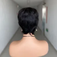 Perruque courte coupe lutin cheveux humains prêt à porter perruques de cheveux humains brésiliens pour les femmes couleur noire pleine Machine perruques droites courtes 3