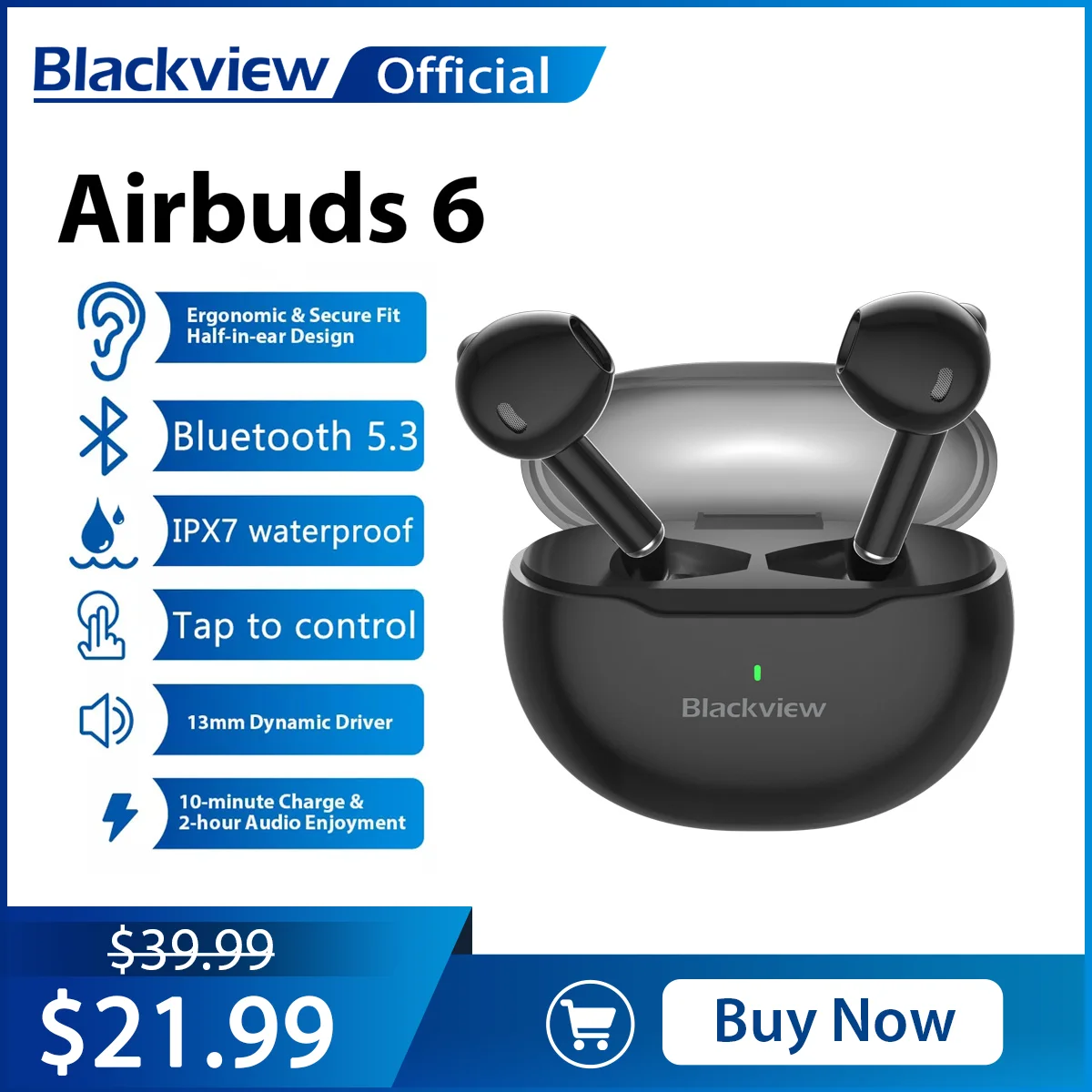 Blackview Heasets AirBuds 6 Bluetooth 5.3 Headset TWS Wireless