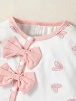 0-2 Year Old Newborn Baby Gilr Spring and Autumn Round Neck Bow Long Sleeve Love Printed Pants jumpsuit 4