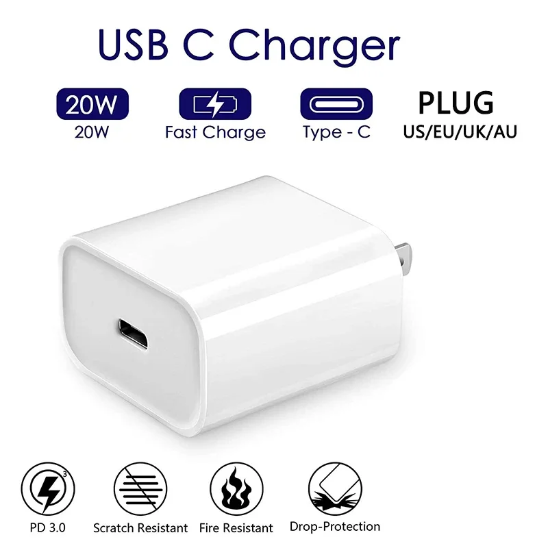 AAAAA 고속 충전 PD 충전기, USB C타입 포트, 유럽 미국 여행 전원 어댑터, 14, 15 프로 맥스용, 9V 2.22A, A2305, A1692, 20W, 10 개