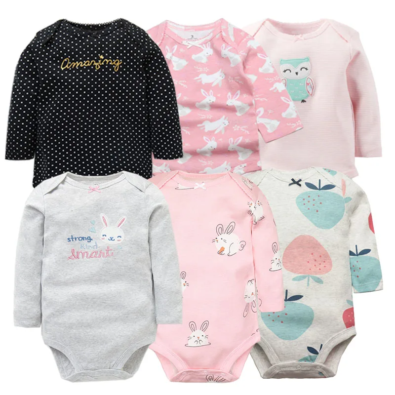 New Fashion Newborn 100% Cotton Baby Boy Girl Bodysuit Long Sleeve Soft Infant Onesies Baby Shower Gifts Jumpsuits 3-6 Pieces baby bodysuit cotton romper