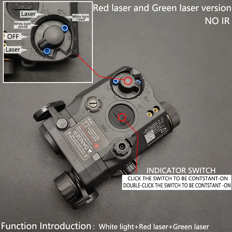 Airsoft Tactical PEQ15 IR Laser Indicator Red Green Dot/White LED Pointer Aiming Laser For 20mm Rail Outdoor Hunting Weapon
