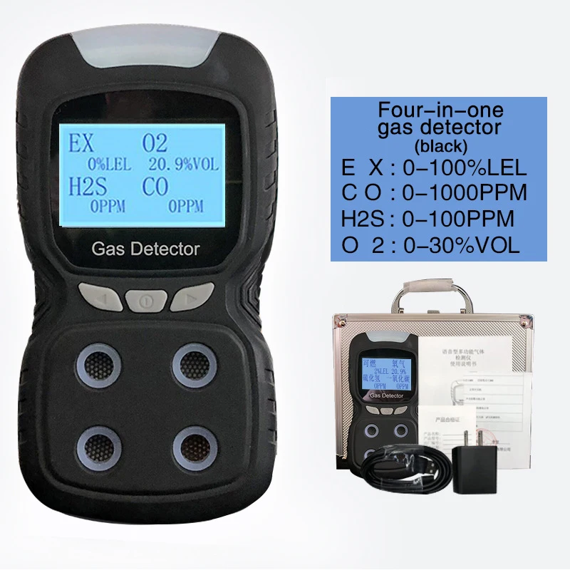

4 in 1 Air Quality Detector CO H2S O2 LEL Gas Analyzer Rechargeable Carbon Monoxide Hydrogen Sulfide Gas Detector Tester