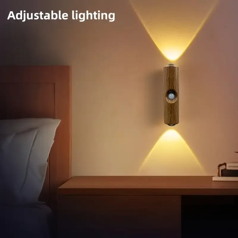 2 4 6pcs led   light mini design walnut color usb rechargeable motion sensor wall light night light bedside light for bedroom suitable for stairs   living room bedroom in   rgb 1