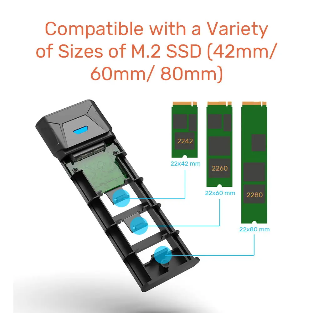 M2 NVMe SSD Enclosure 10Gbps SSD Case Portable Box USB C Gen2 Tool Free External Adapter With Metal Heat Sink Pad For PC