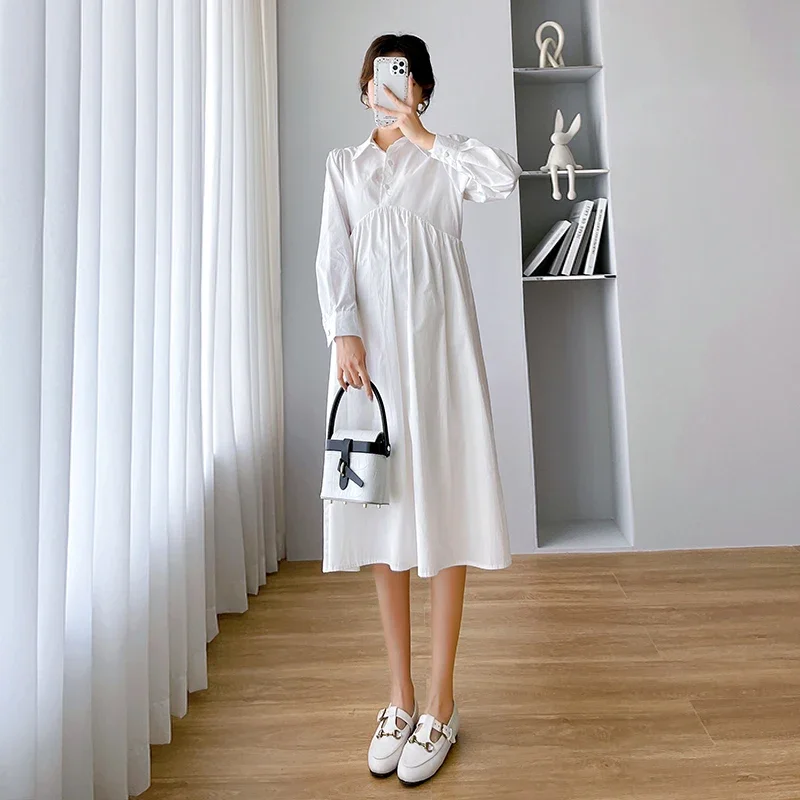 임산부용 코튼 임산부 롱 블라우스, 원피스 우아한 A 라인 느슨한 옷, 임신 의류, 용수철 가을