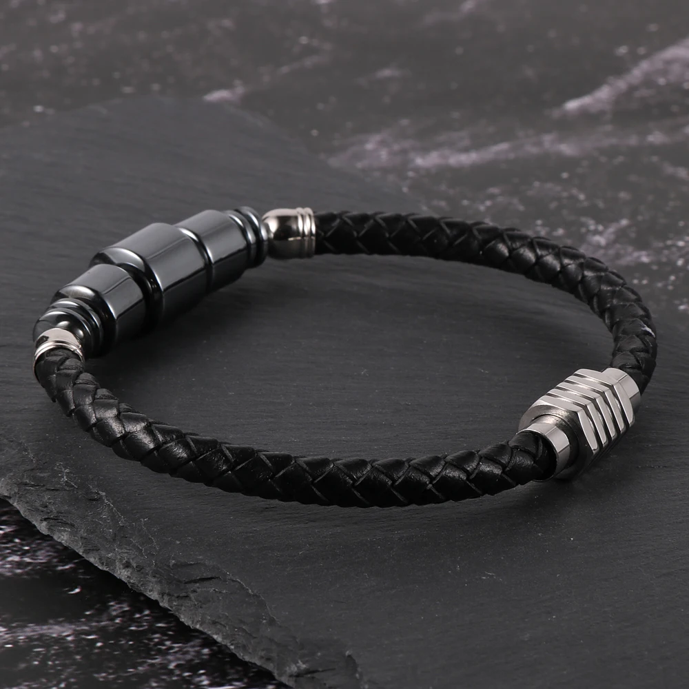  Classic Style Leather Bracelet for Men Simple Design Stainless  Steel Button Jewelry Accessories Hand-Woven Women Bangles : Clothing, Shoes  & Jewelry