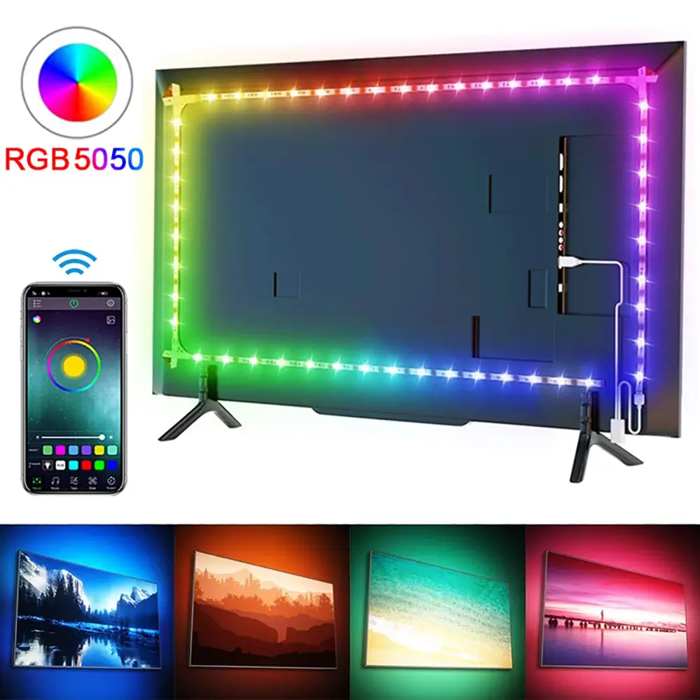 

Bluetooth App Control Led Strip Light RGB SMD 5050 5V USB Tape Flexible Light Strip for TV Backlight Room Decoration