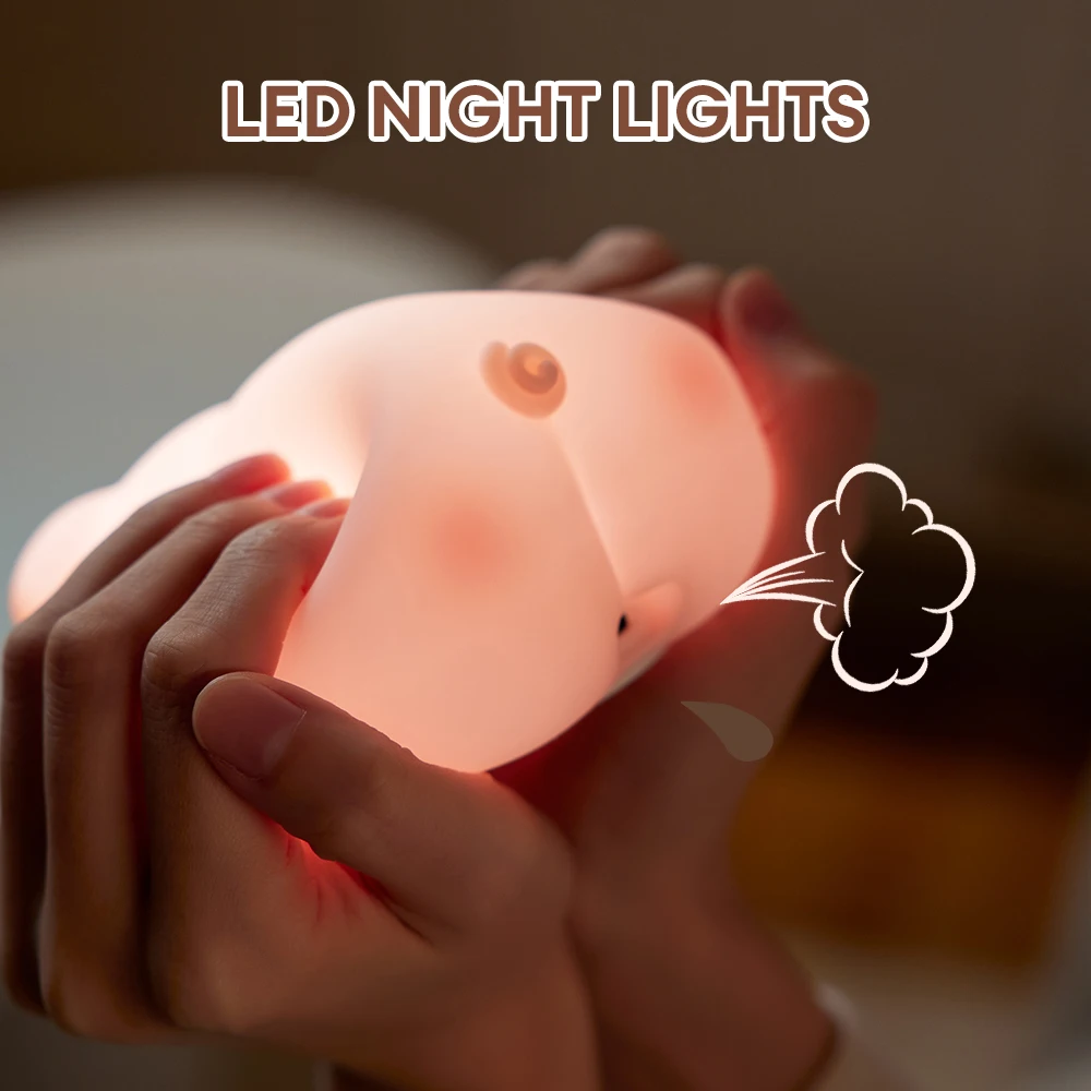 Pink Piggy LED Night Lights, USB recarregável, Temporização, Decoração de cabeceira, Atmosfera interior, Pat Lamp, Bonito