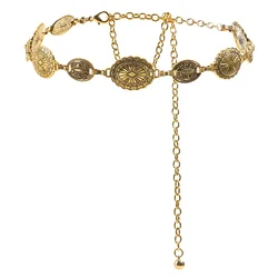Vintage - Inspired Women's Metal Waist Chain with Ornate Circle Design (Gold)