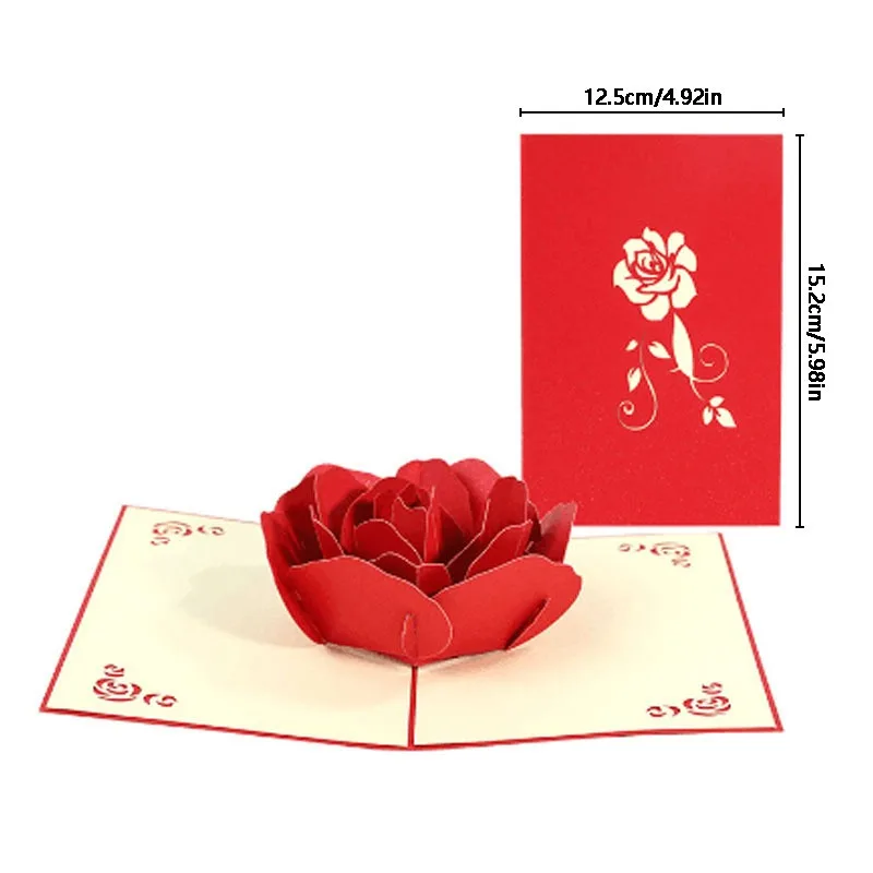 Description Picture 2 of item1PC 3D Stereo Rose Greeting Cards Wedding Invitations Blessing Cards Couple Gifts Romantic Roses Love Greeting Cards