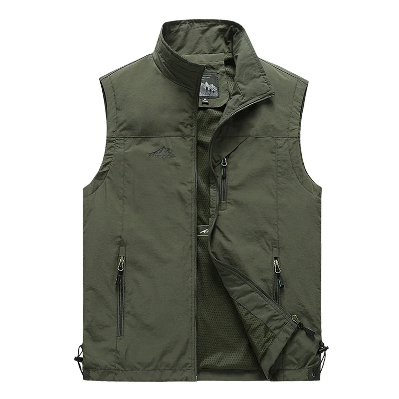 Men's Tank Top Work Suit Outdoor Loose Fitting Sports Coat Multi Pocket Stand Up Collar Camping Fishing Tank Top Summer Jacket