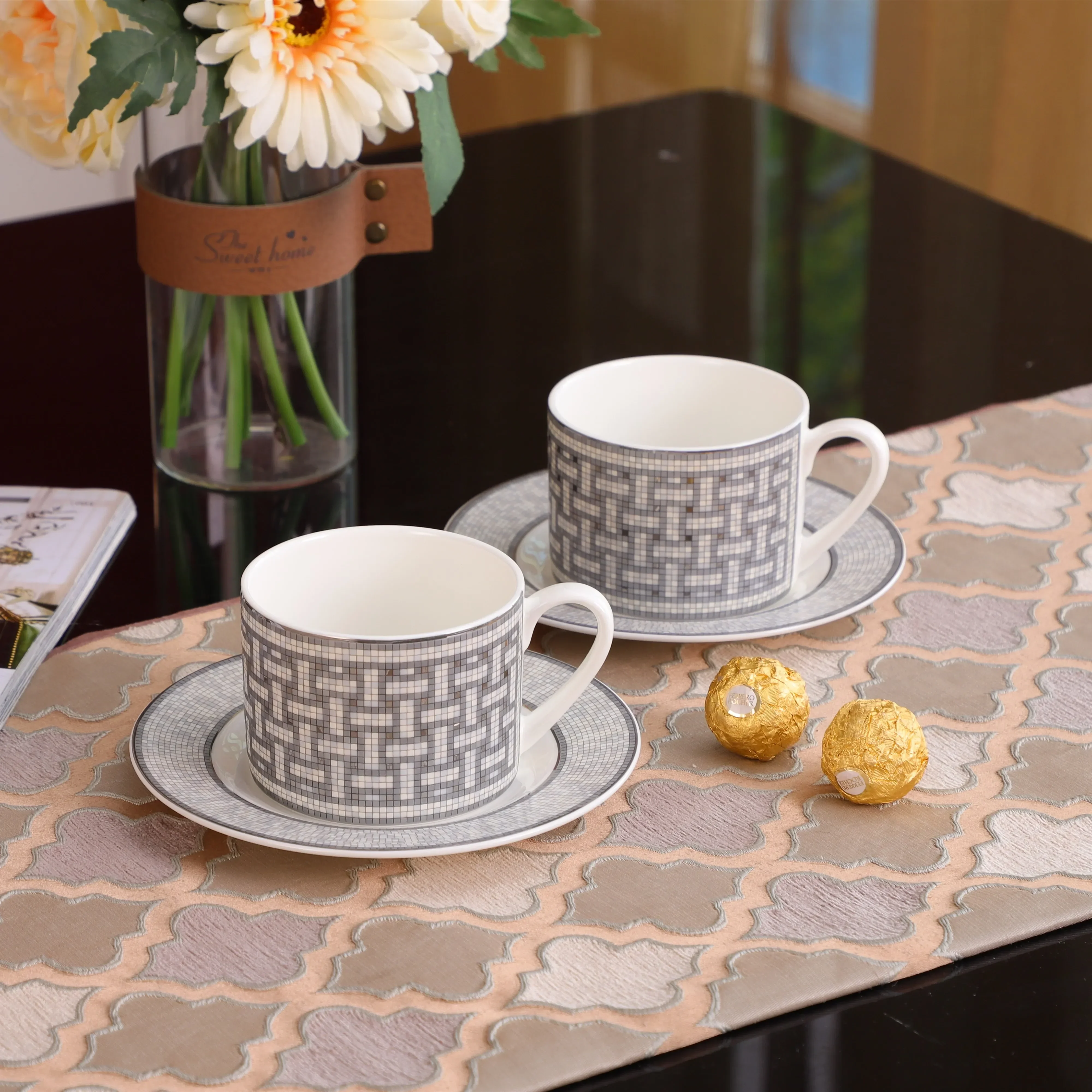 Coffee Cup Set for European Style Afternoon Tea Ceramic Stainless Steel Portable Silicone