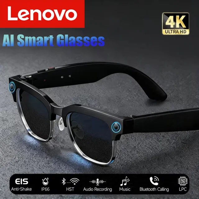Lenovo 4K HD AI Smart Glasses 800w Pixel Multifunctional Camera Bluetooth Call Voice Assistant Music Player Smart Translation