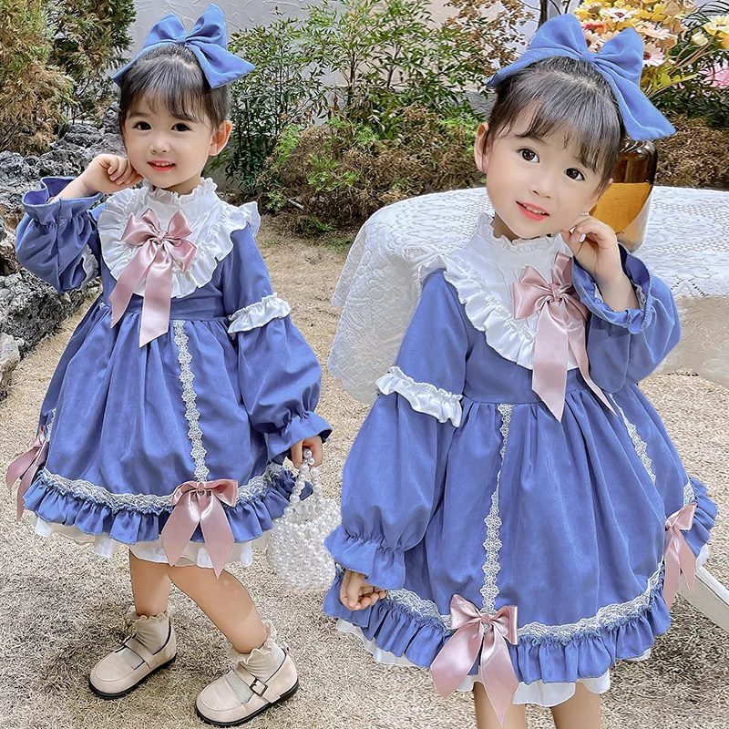 

2023 Summer Kids Bow Clothes Children Princes Dress Puff Sleeve Party Dress Baby Girls Clothes For 2-10 Years Old