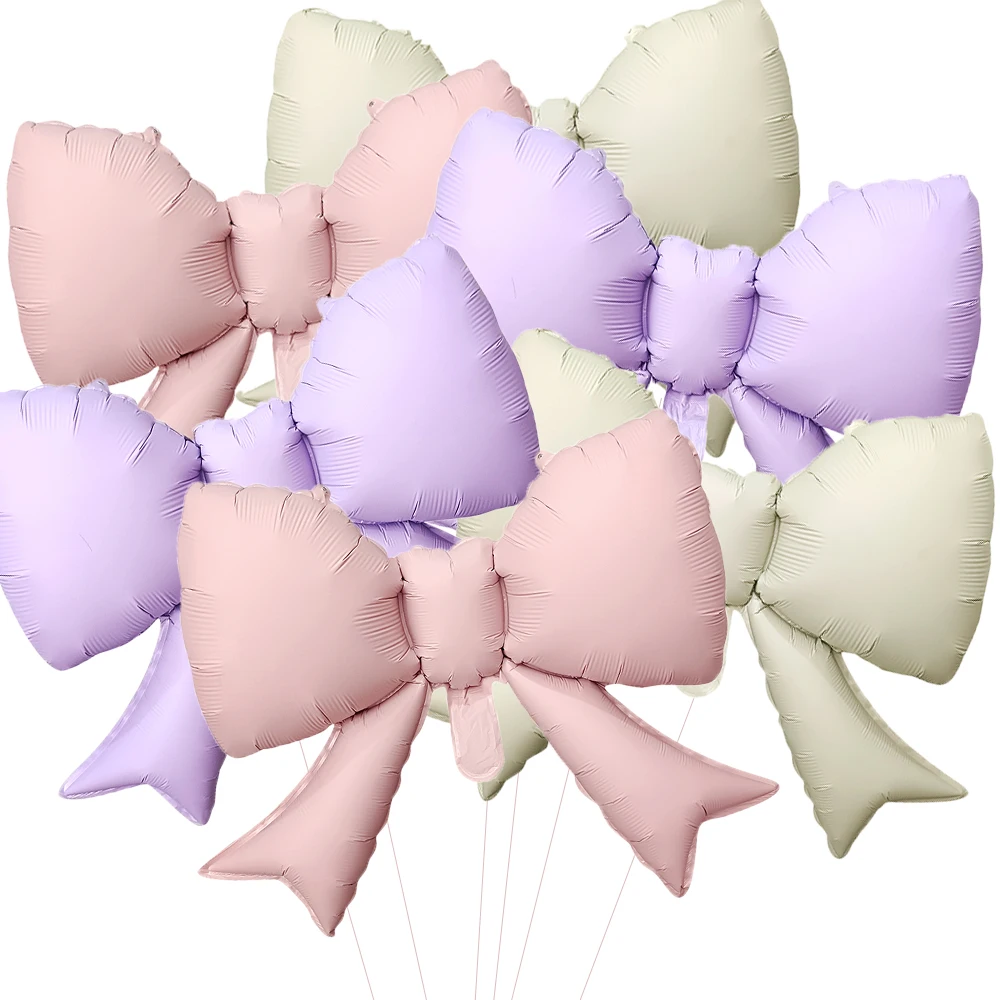 Set of 6 Elegant Baby Pink Bow Balloon Decorations for Bridal Showers and Girl's Parties