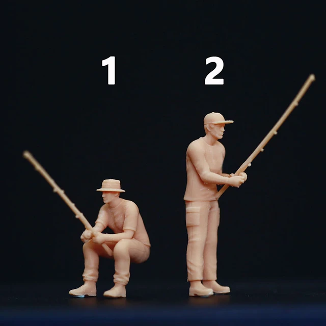 1/64 Figure Recreational Fishing Two People Miniature 1/43 Men Model Need  To Be Colored