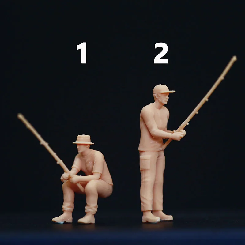 1/64 Figure Recreational Fishing Two People Miniature 1/43 Men Model Need  To Be Colored By Yourself Number 181