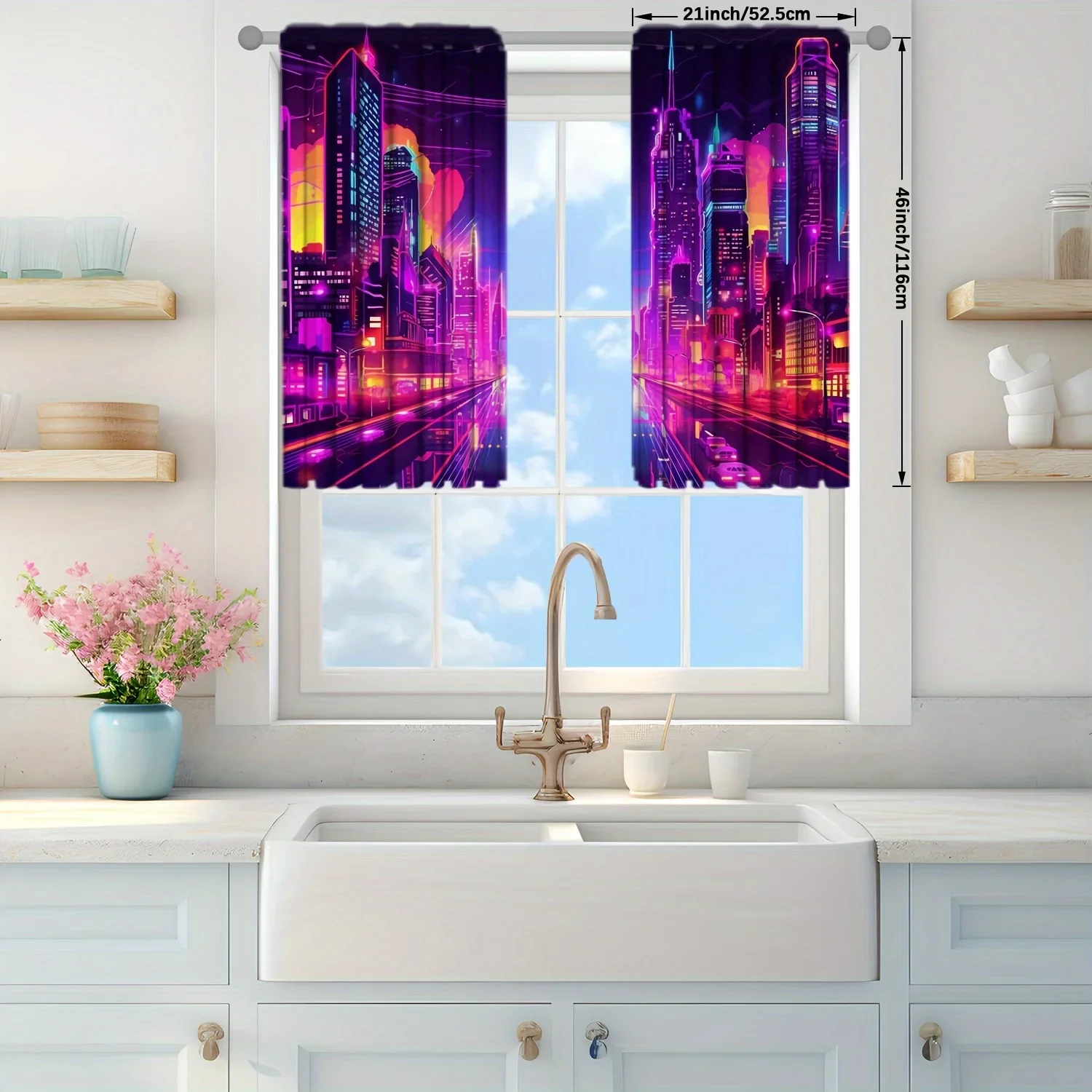 2pcs Future City Style Printed Curtain for Home Decor - Rod Pocket Window Treatment for Bedroom, Office, Kitchen, Living Room 4