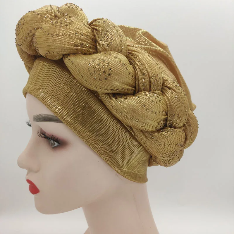 New Ready to Wear African Headtie Diamonds Glitter Women's Turban Caps Muslim Hijab Bonnet India Hats Female Autogeles