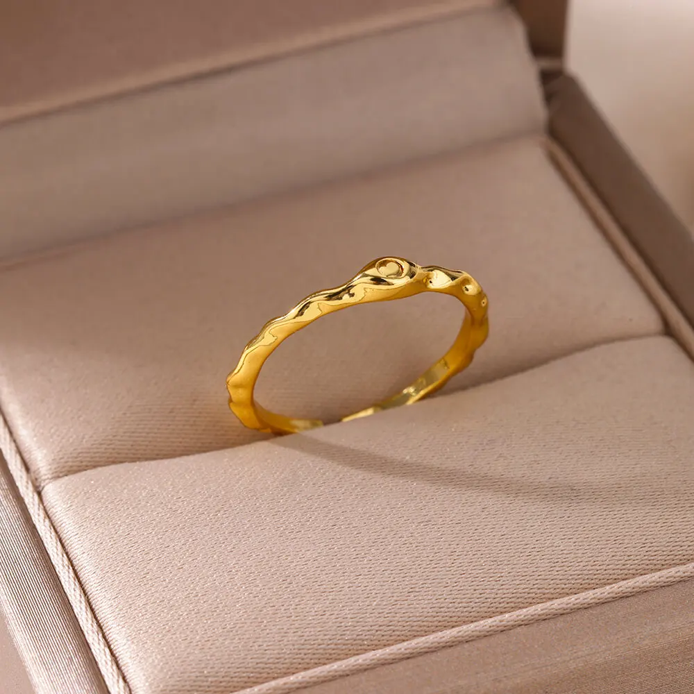 Minimalist Stainless Steel Eye Wave Open Rings for Women