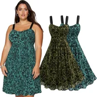 ROSEGAL Plus Size Women's Casual Dresses Vintage Sleeveless Flower Layered Ruched Mesh A Line Dress