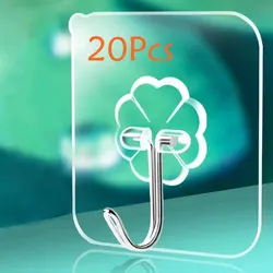 Transparent Heavy-Duty Adhesive Wall Hooks - Anti-Skid, Traceless Door and Wall Solution for Bathroom & Kitchen, Available in Multiple Quantities (20 Pcs)