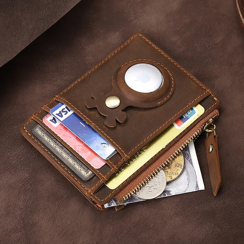 Genuine leather men's and women's card bags, multi slot dollar clip, cowhide card sleeve, clip, airtag positioning wallet