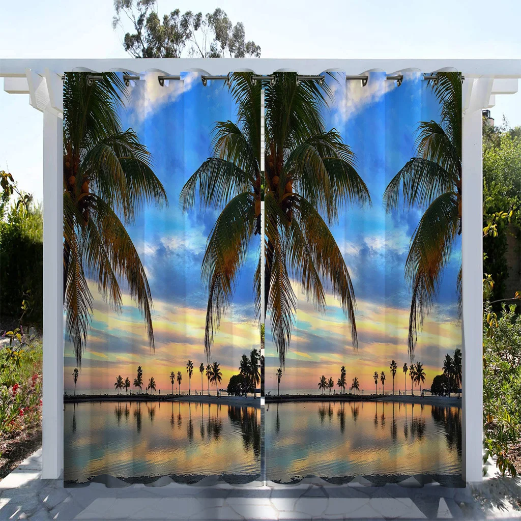 1 pc Outdoor Curtains, Waterproof QutdoorGarden Curtains, Modern Minimalist StyleNature Theme Yard Curtains, Tropical PlantPatte 3