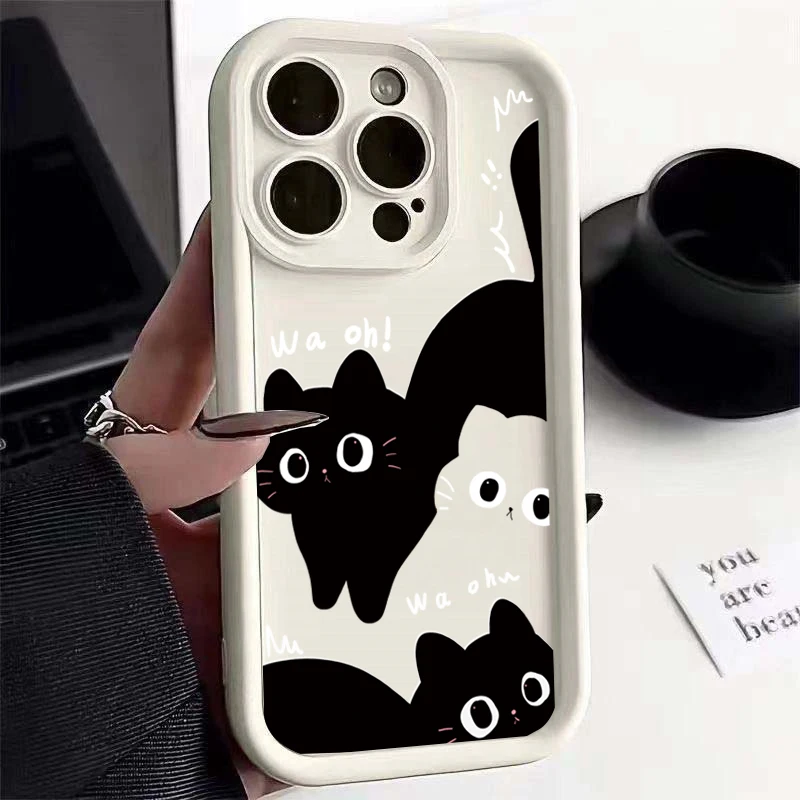 Cute Black Cat Soft Matte TPU Phone Cover - Cartoon Animal Design