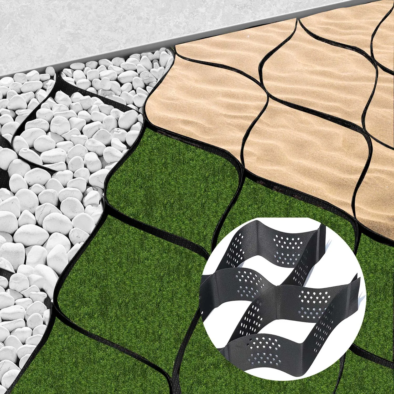 3.3 ft. x 26 ft. x 2 in. Plastic Ground Geo Grid Driveway Ground Pavers for Landscaping