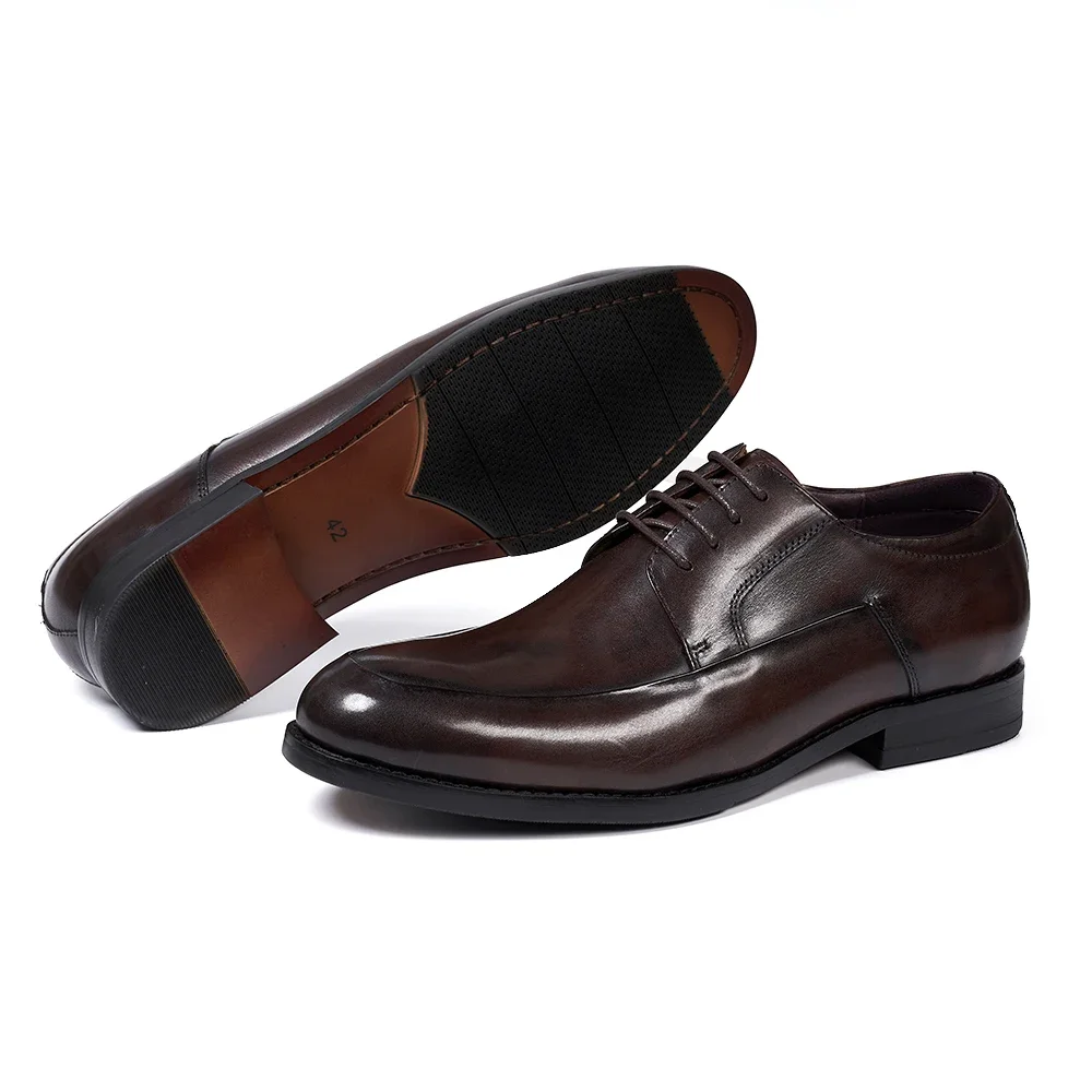 Italian Style Men Derby Shoes Handmade Genuine Leather Plain Toe Lace-Up Business Office Wedding Formal Dress Shoes for Men