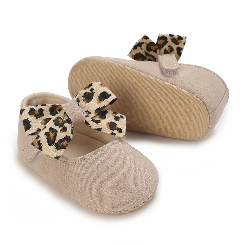0-18M Baby Shoes Fashion Leopard Bow Princess Shoes Casual Sports Warm Toddler Soft Sole Anti Slip First Walker