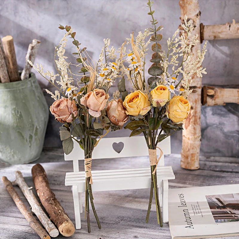 10 Fiori Finti Decorativi Con Tre Piccoli Fiori - Teste Di Fiore In Plastica Per Matrimoni E Casa (Blu, Rosso, Arancio, Viola)