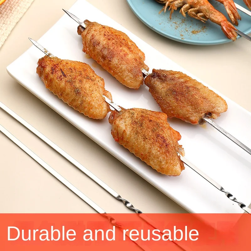 10/15/20Pcs Stainless Steel Barbecue Skewer Reusable BBQ Skewers Kebab Iron Stick Outdoor Camping Picnic Tools Cooking Tools barbecue skewers barbecue tools